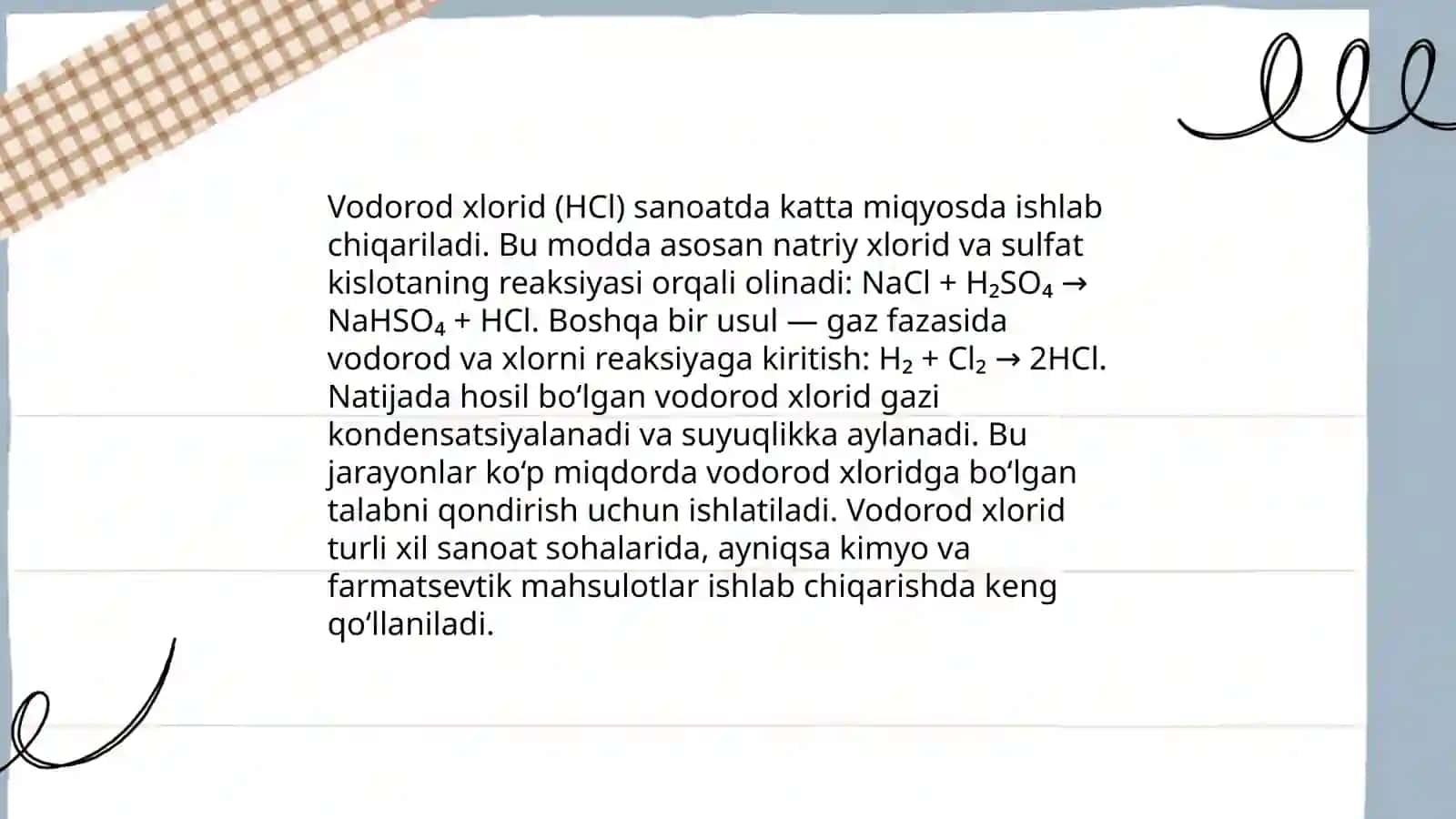 Vodorod xloridini absorbtsiyalash, xlorid kislotasi olish 4