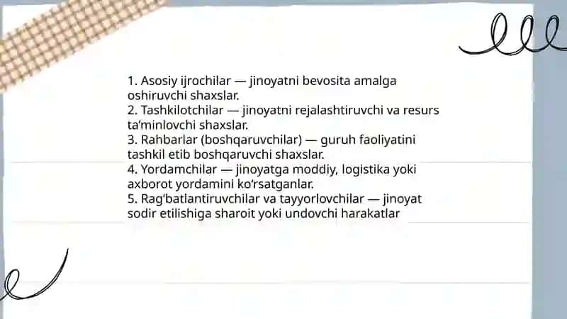 Jinoyatda Ishtirokchilarning shakllari 4
