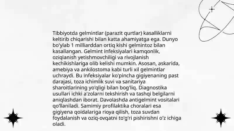 Gelemintlar, tibbiyoyda va amaliyotdagi ahamiyati, diagnostikasi 4