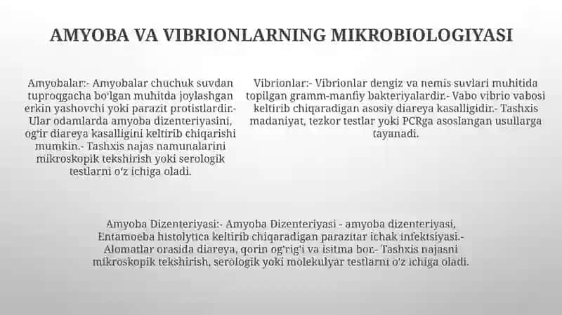 Amyoba Dizenteriyasi, Paragemolitik, Nag - Vibrionlar, Tibbiyot Amaliyotidagi Ahamiyati Va Baktereologik Diagnoostikasi 4
