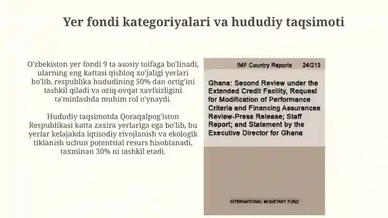 O'zbekiston Respublikasi Yer Fondining Miqdor va Sifat Holati 4