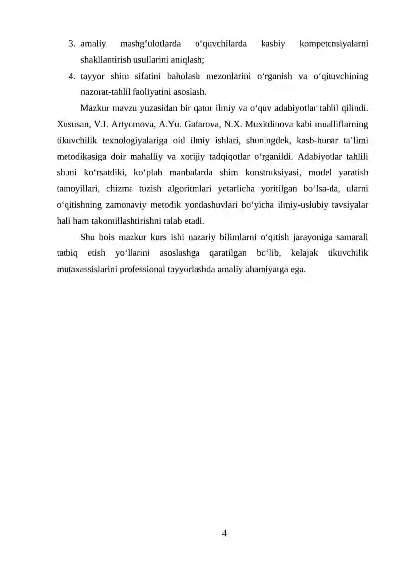 Ayollar shimini bichish va tikish texnologiyasi mavzusini oʻqitish metodikasi 4
