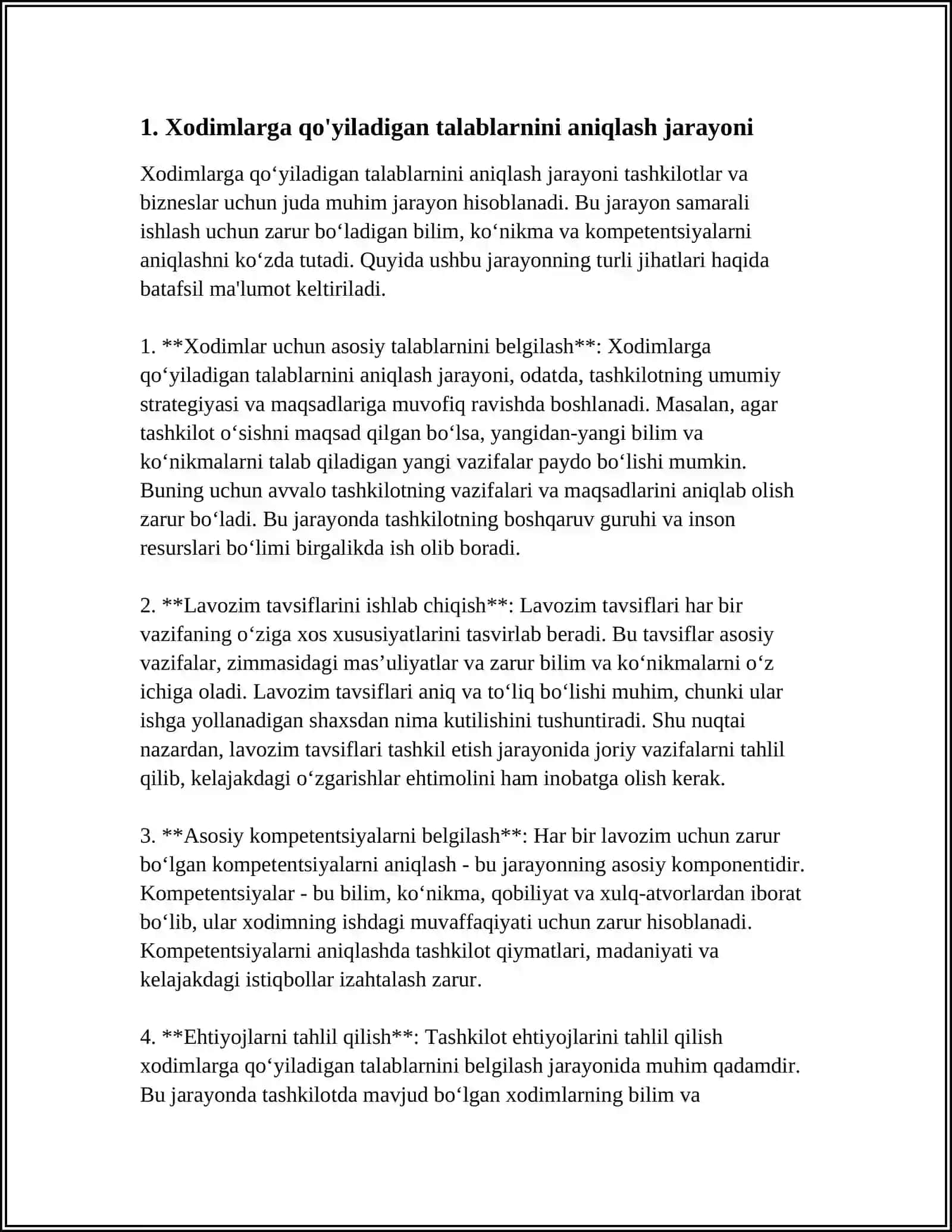 Mavzu: XODIMLARGA BO'LGAN TALABLARNI ANIQLASH. XODIMLARNI ISHGA JALB ETISH MANBALARI 4