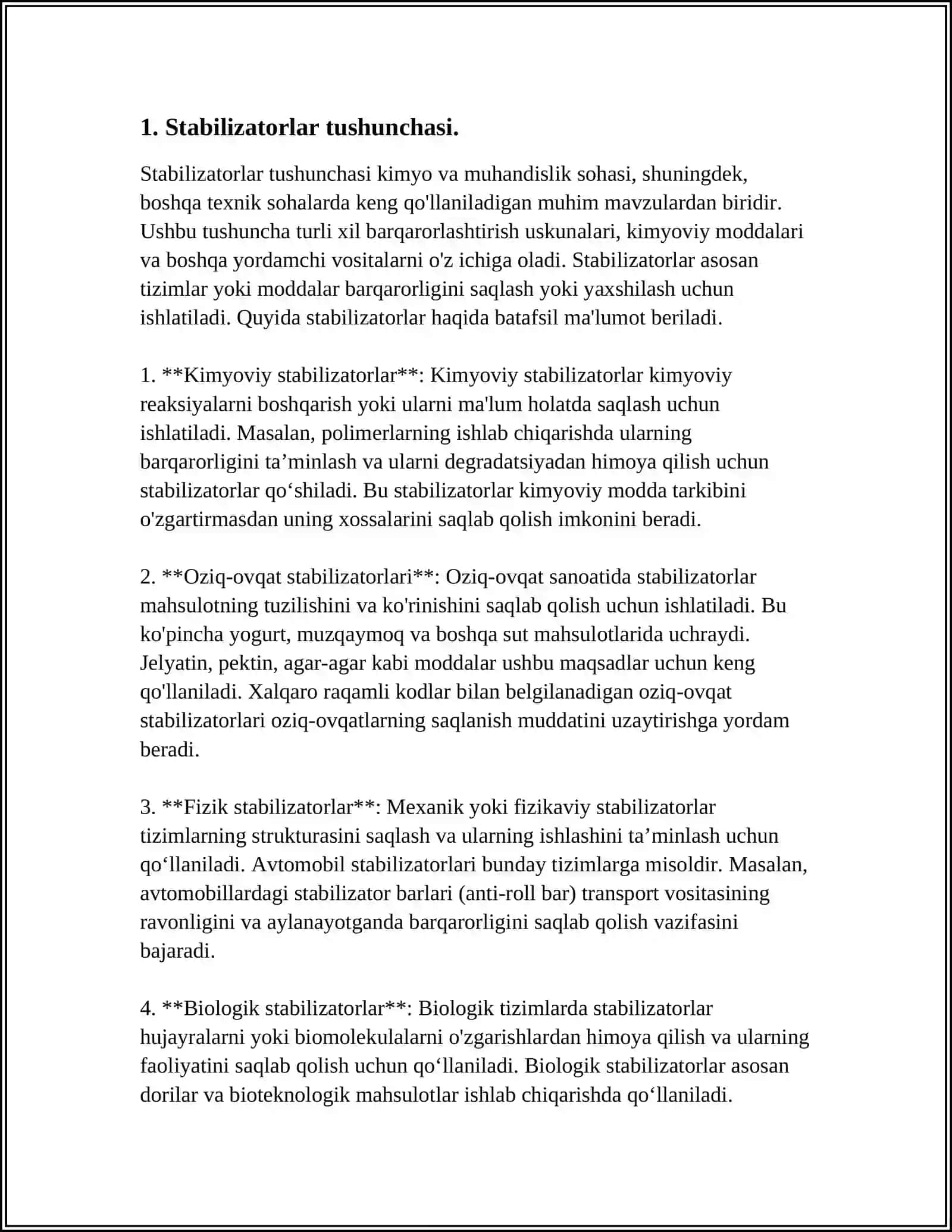 STABILIZATORLAR TUSHUNCHASI, TASNIFI, SUSPENZIYALARNI SIFATINI BAHOLASH 4