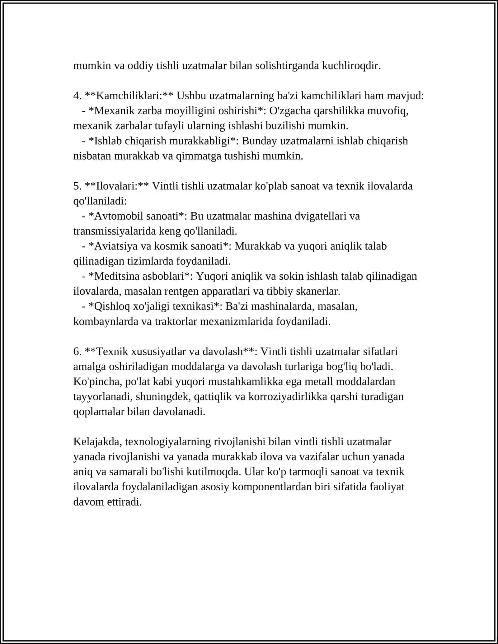 VINTLI TISHLI UZATMALAR. XUSUSIYATLARI VA HSOBLANISHI 4