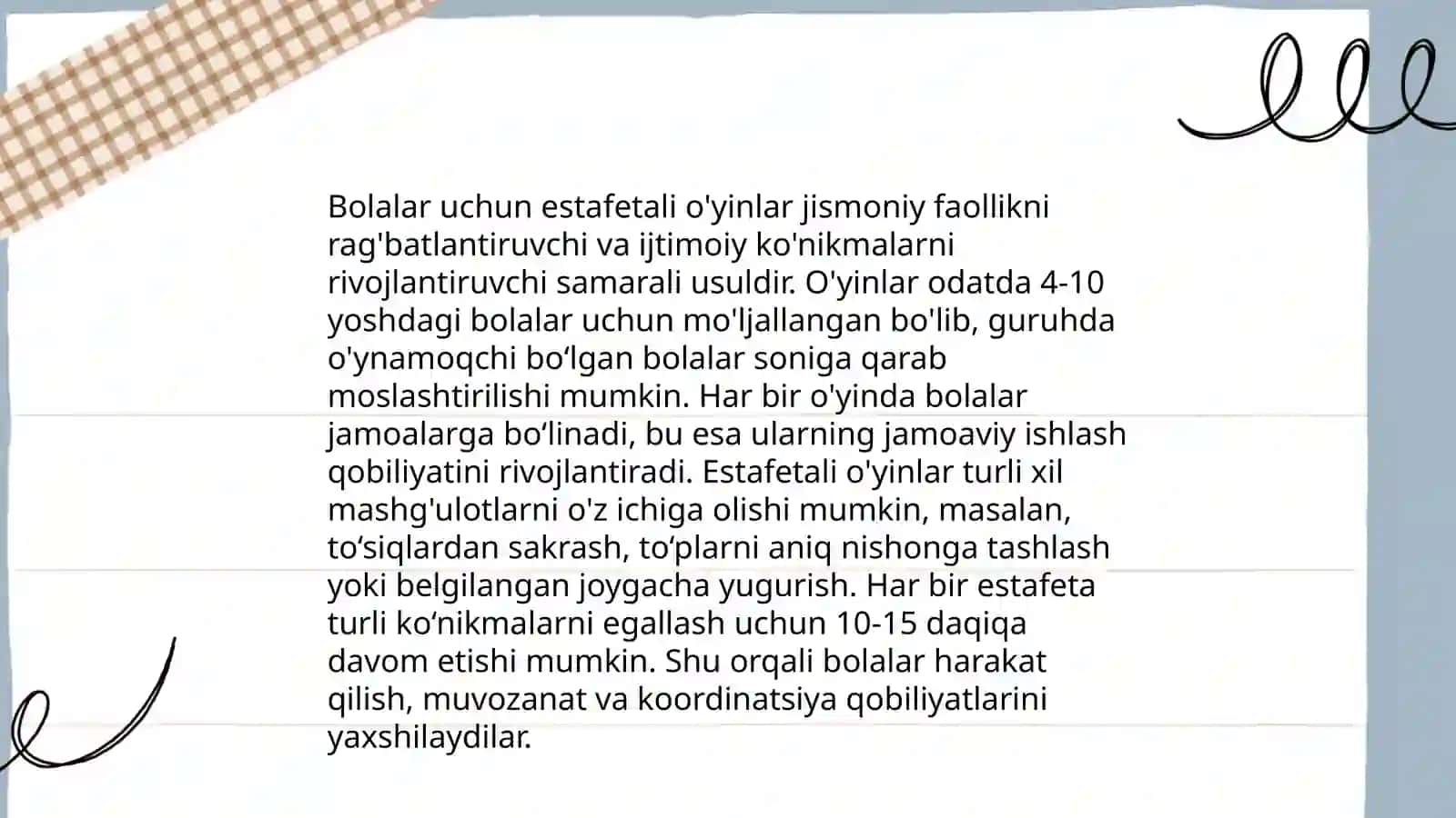 Estafetali harakatli o'yinlarni o'tkazish 4