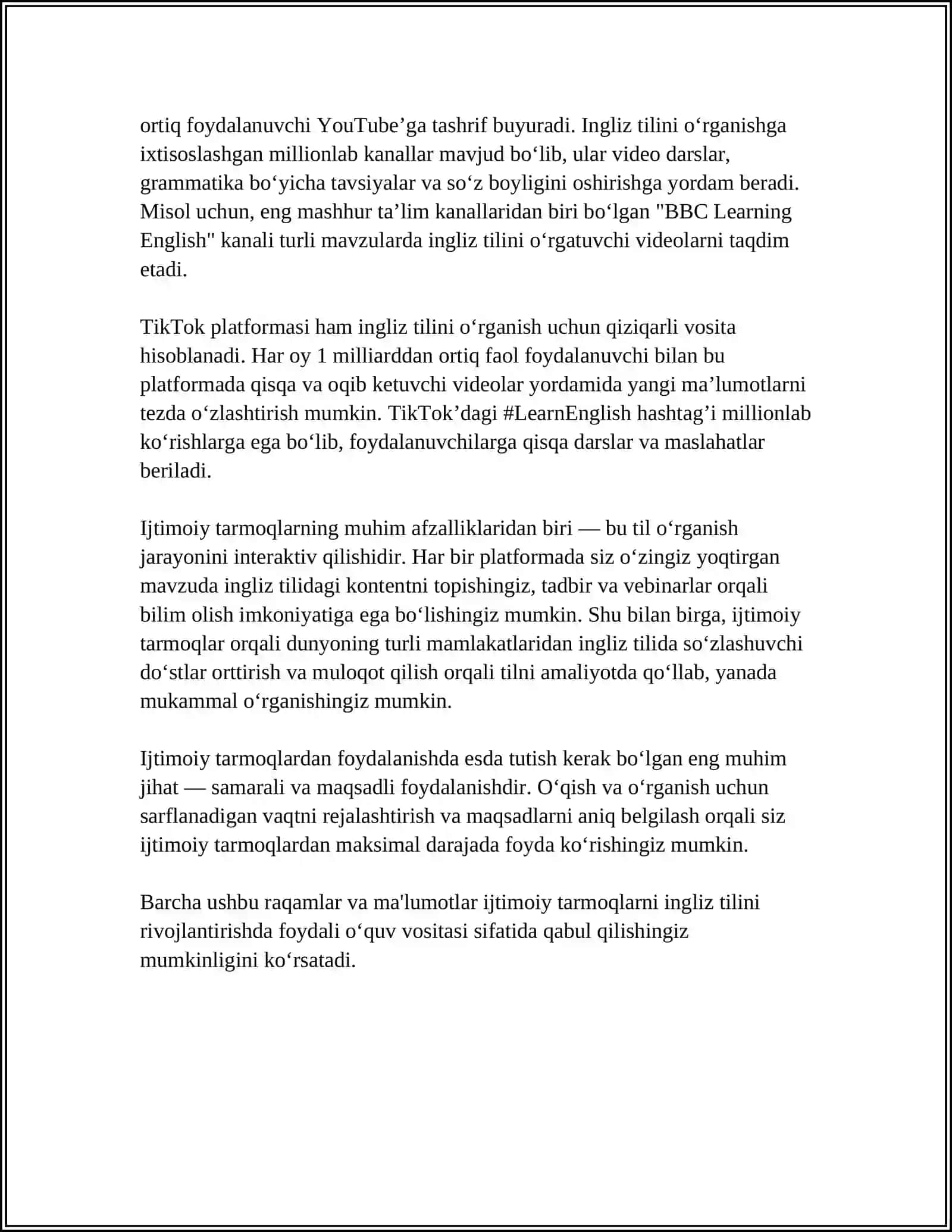 INGILIS TILIDAN IJTIMOY TARMOQLAR FOYDALI VA ZARARLARI 4