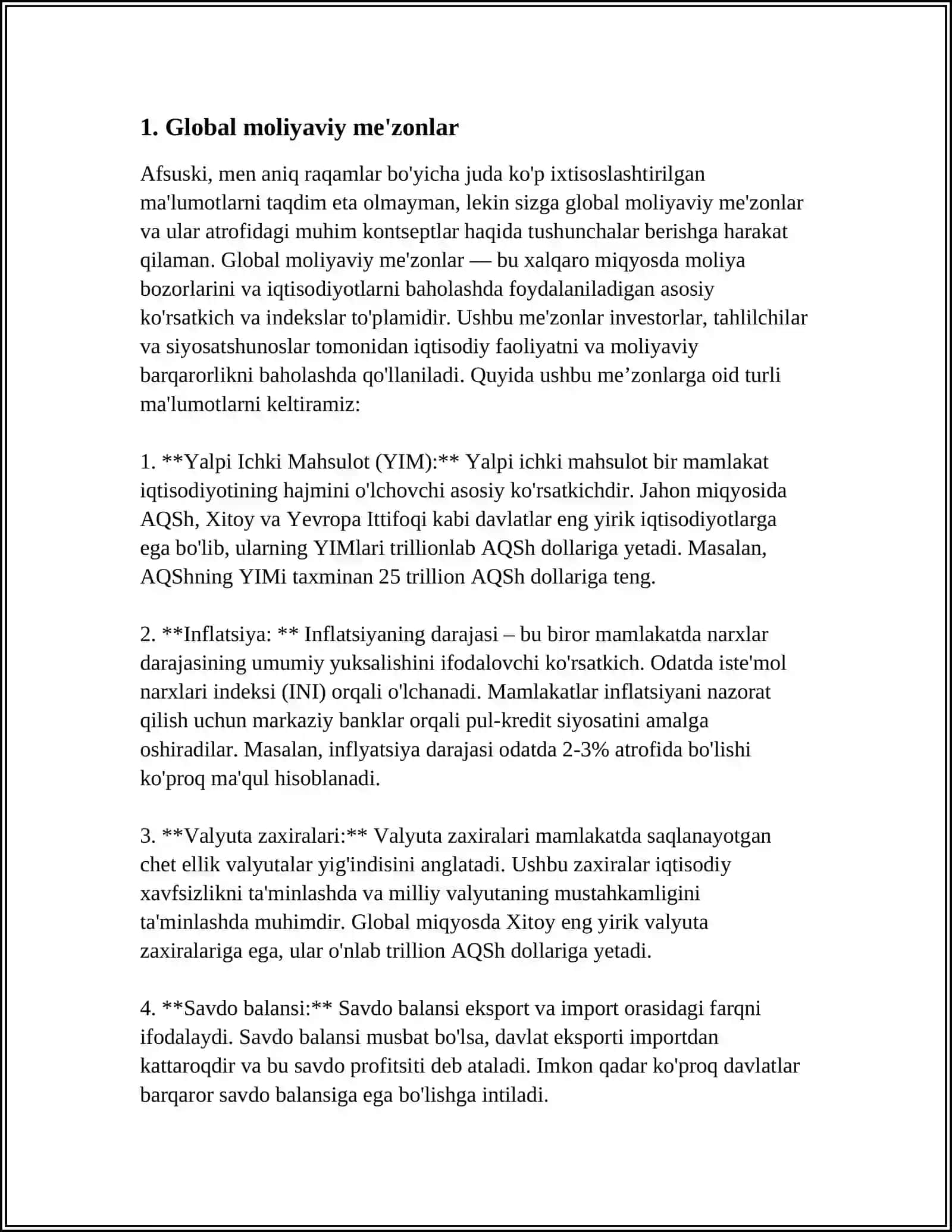 Global Moliyaviy Me'zonlar va Darajalari 4