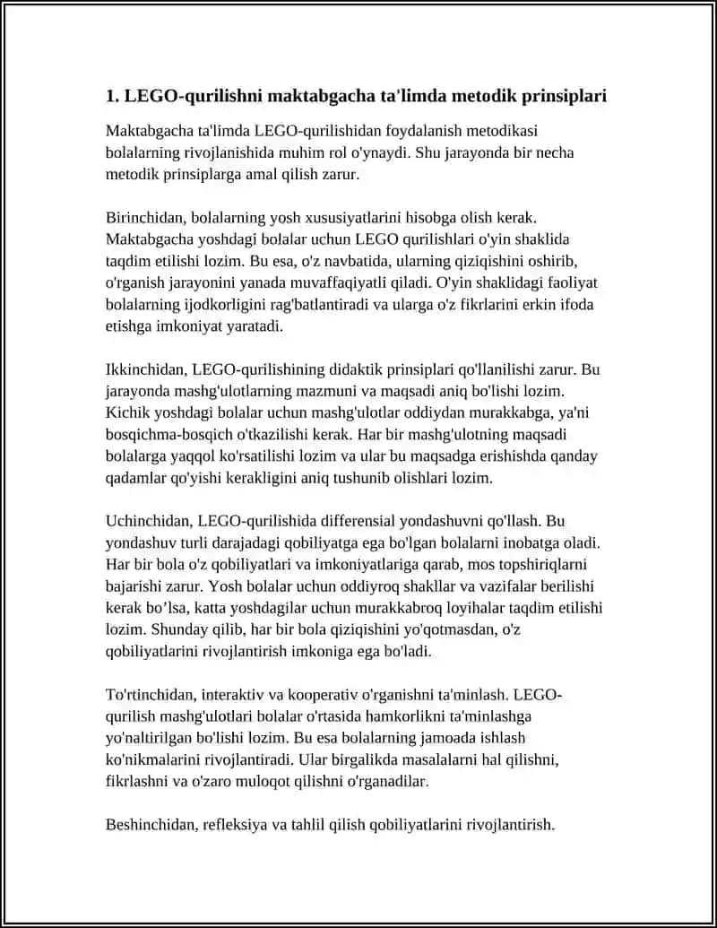 MAKTABGACHA TA’LIMDA LEGO-QURILISHDAN FOYDALANISH METODIKASI 4