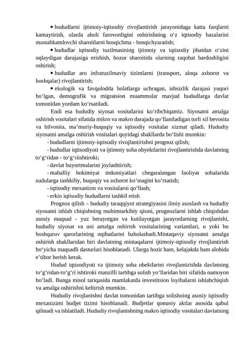Mintaqalarni Ijtimoiy-Iqtisodiy Rivojlanishini Tartibga Solish 4