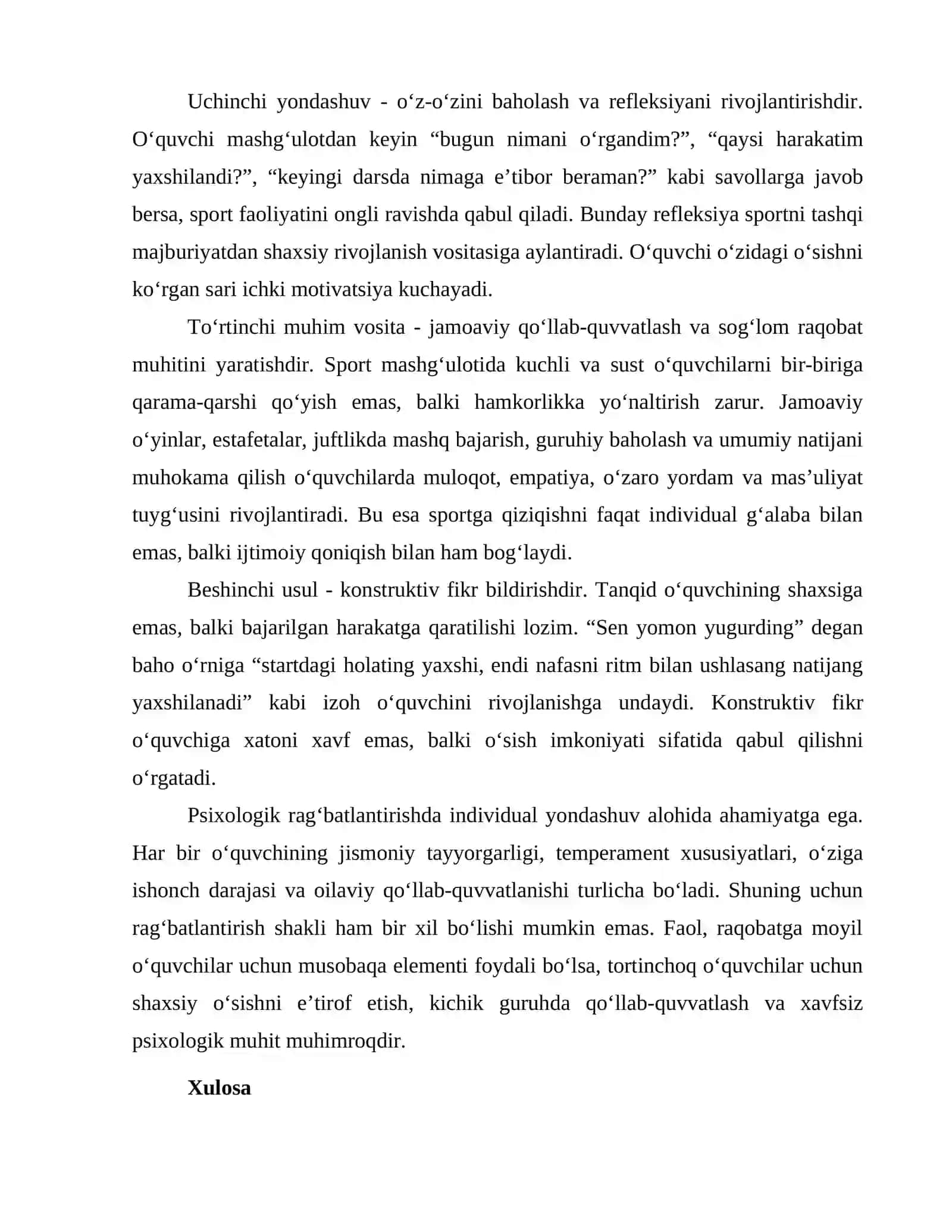 O‘QUVCHILARNING SPORTGA BO‘LGAN QIZIQISHINI OSHIRISHDA PSIXOLOGIK RAG‘BATLANTIRISH USULLARINING O‘RNI 4
