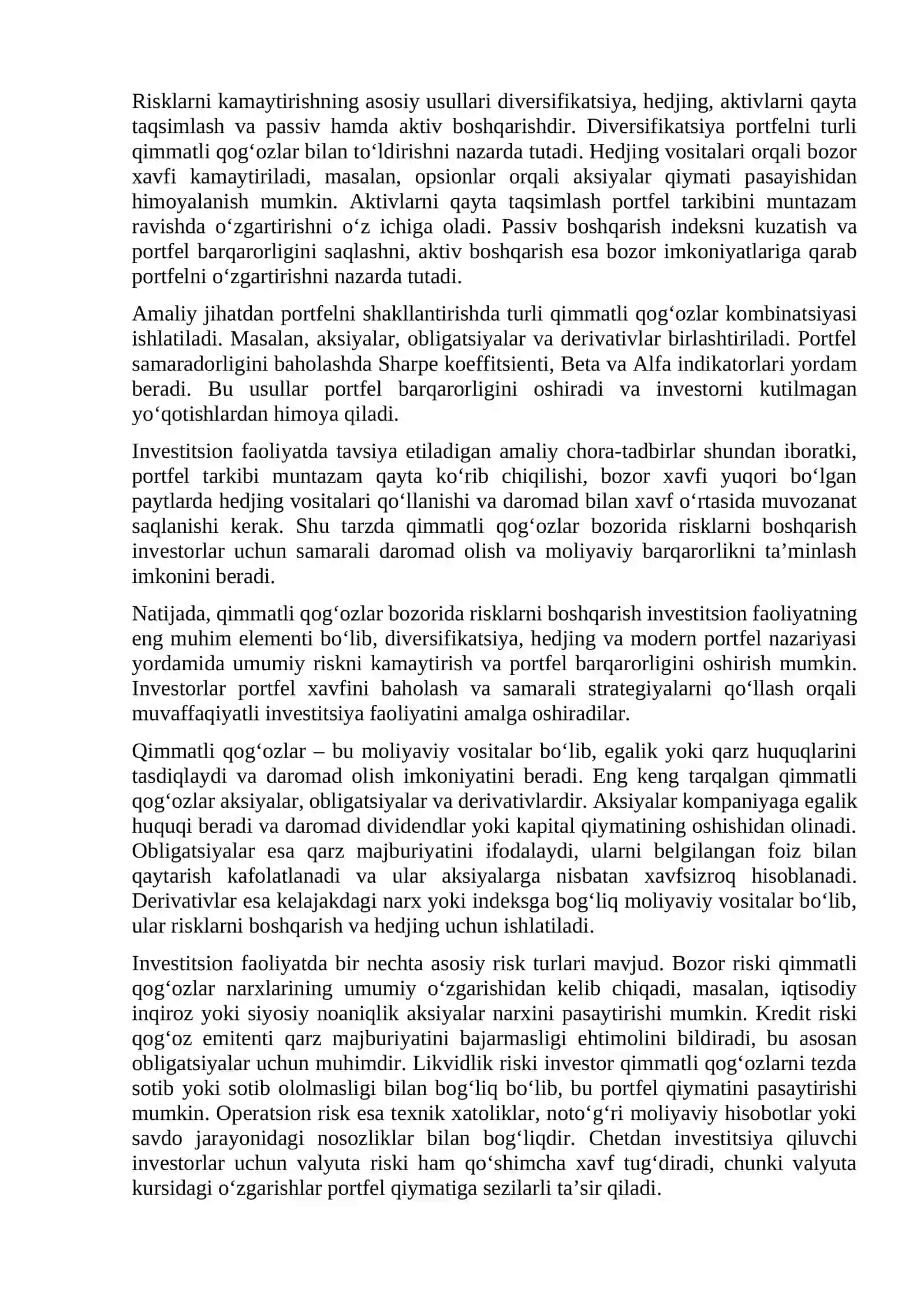 Qimmatli qog'ozlar portfelini boshqarish 4