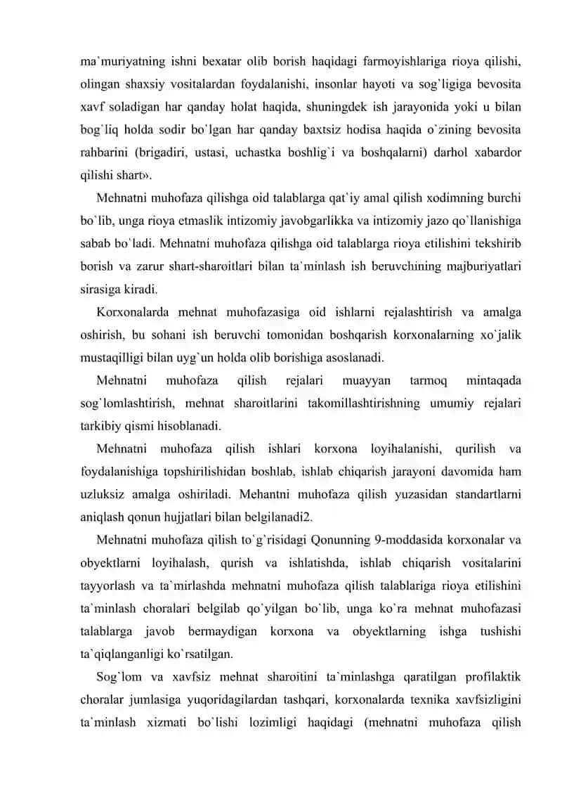 Mehnat Muhofazasi va uni huquqiy tartibga solish 4