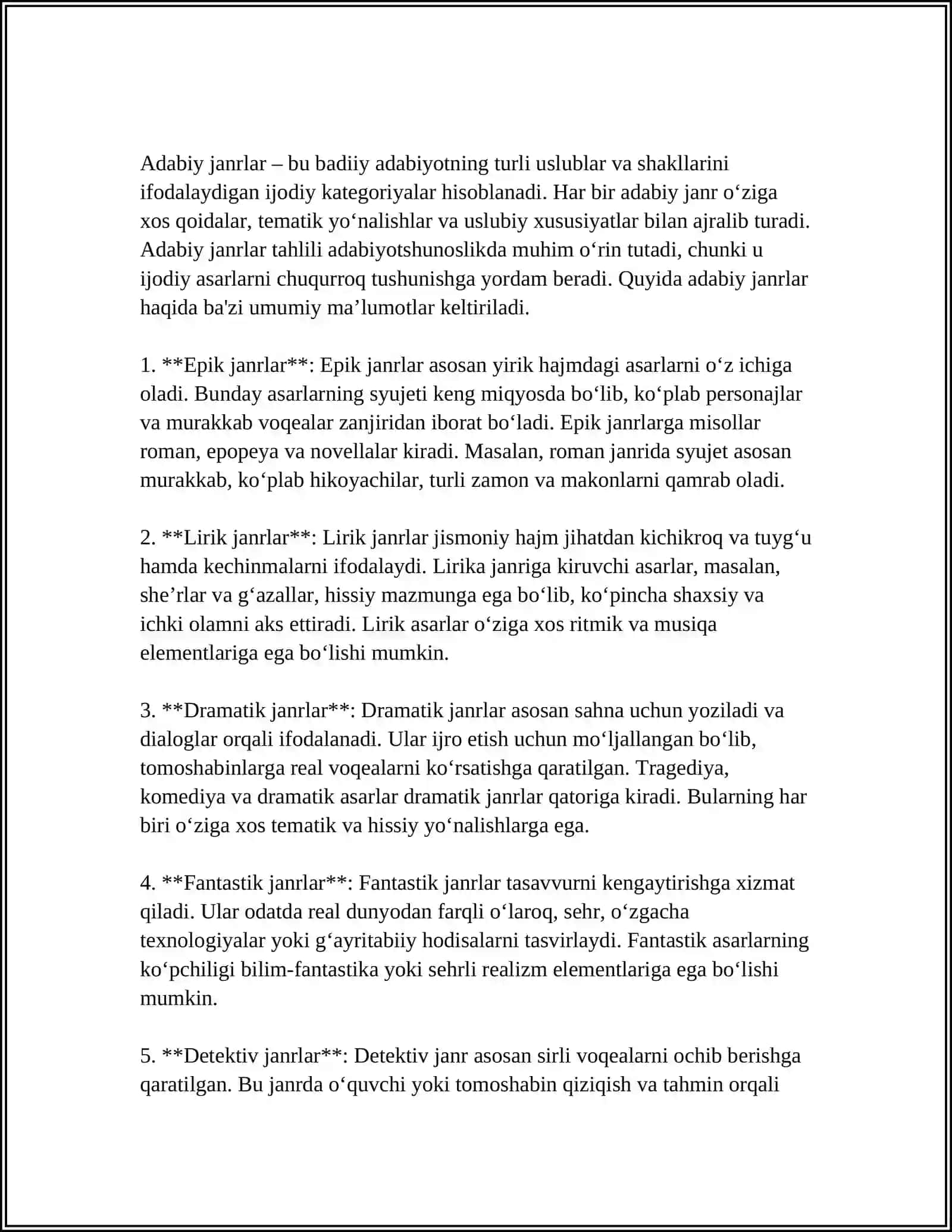 "ADABIYOTSHUNOSLIK NAZARIYASI" FANINING MAQSAD VA VAZIFALARI. ADABIYOTNING NAZARIY MUAMMOLARI 4