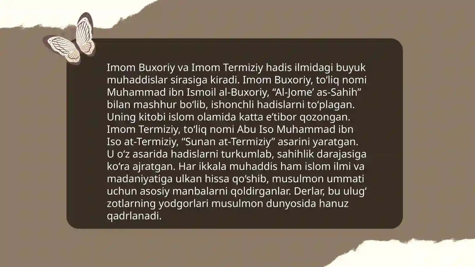 Imom Buxoriy va Imom Termiziyning hadis ilmiga qo'shgan hissalarini qiyosiy tahlili 4