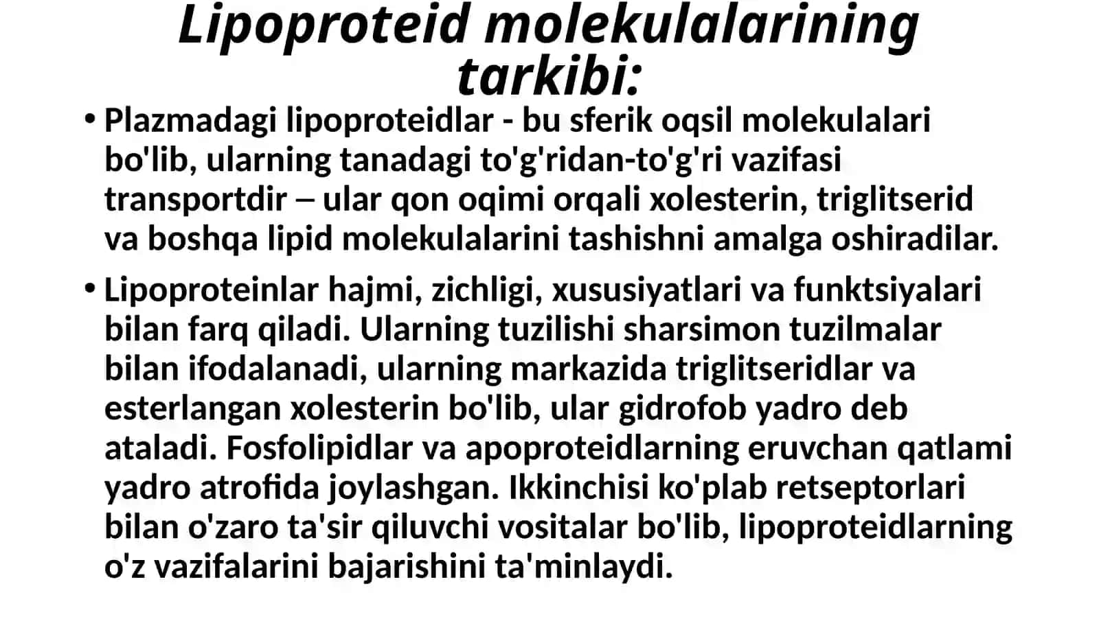 Murakkablipidlaralmashinuvi.Xolesterinmetabolizmi.Yog’laralmashinuviniboshqarilishi.Dislipoproteinemiya 4