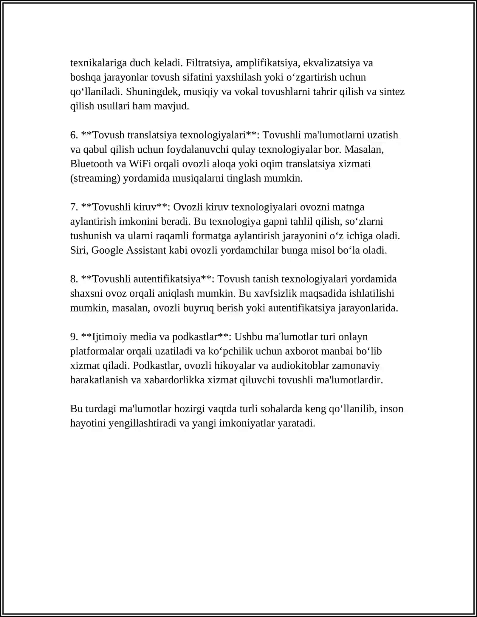 TOVUSHLI MA'LUMOTLAR VA ULAR BILAN ISHLASH 4