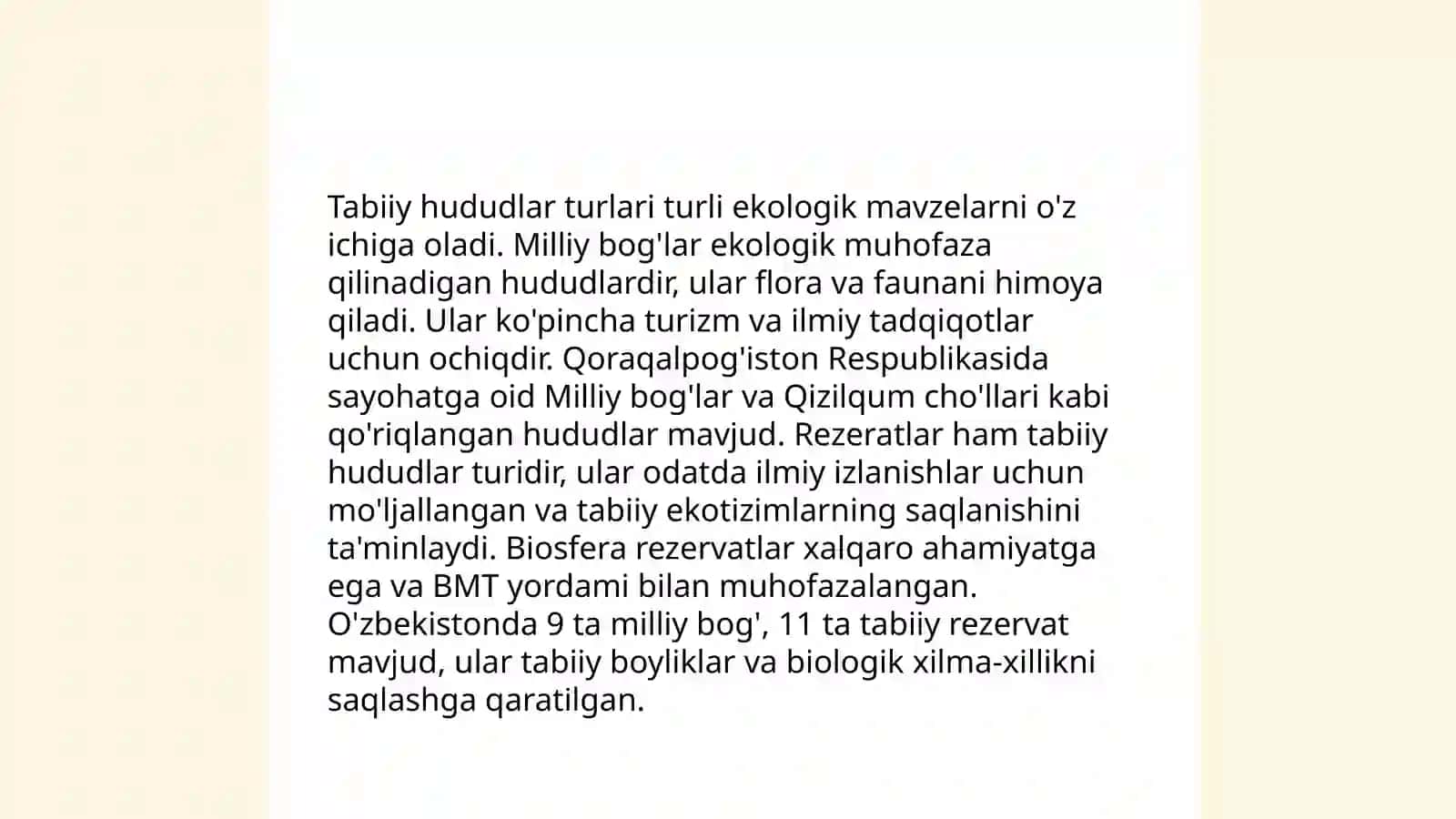 Muhofaza etiladigan tabiiy xududlarning tasniflash Valijonov Ubaydullo 23.60 4