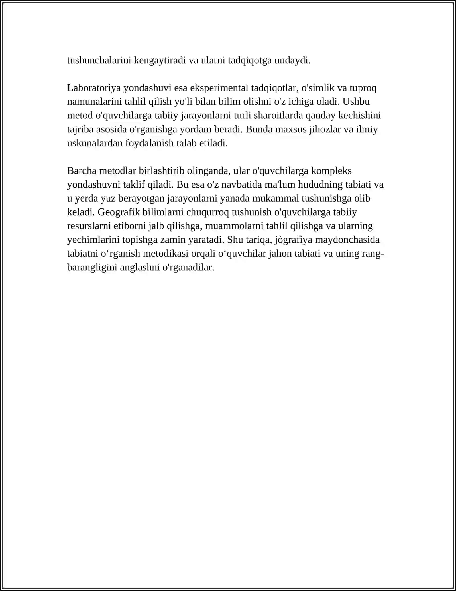 JÒĢROFIYA MAYDONCHASI, TIRIK TABIAT BURCHAGI, ÒQUV TAJRIBA UCHASTKASIDA DARSLARNI ÒTKAZISH METODIKASI 4