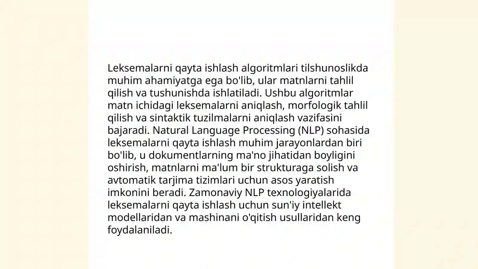 Lingvistik muammolarni(morfema,leksema,frazema,birikma va gap)kompyuter ta'minotiga kiritish,qayta ishlash 4