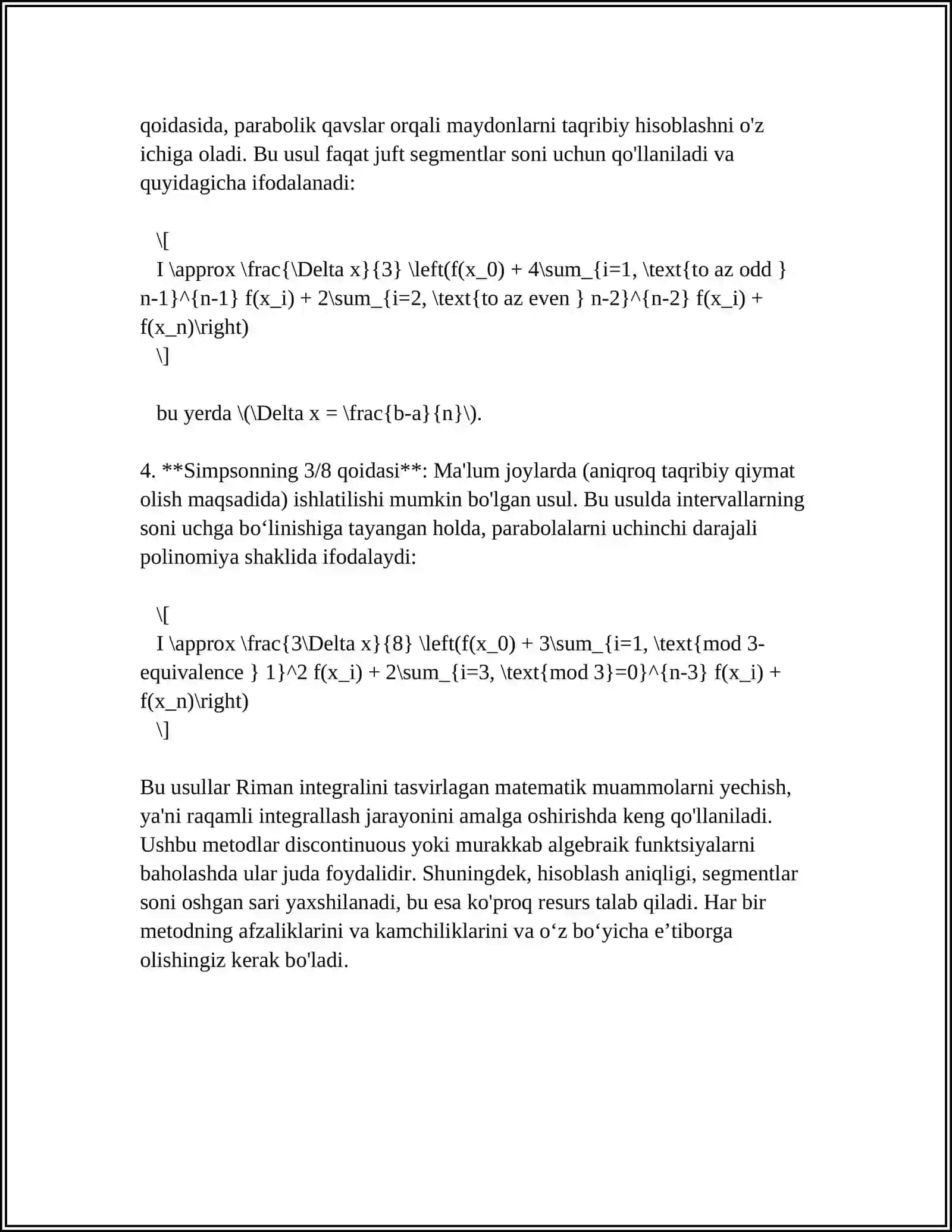 ANIQ INTEGRALNI TAQRIBIY HISOBLASH 4