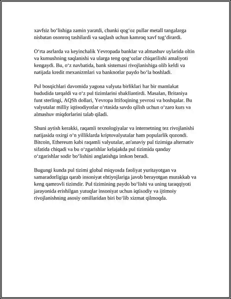 Pul Tizimi Evolyutsiyasi va Uning Turlari 4