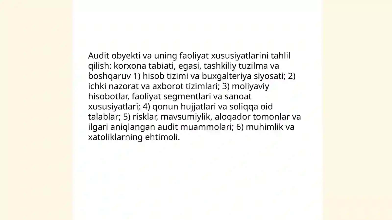 Auditning umumiy rejasini tayyorlash xususiyatlari 4