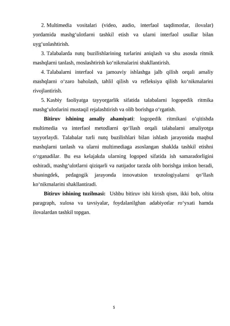 “MULTIMEDIA VOSITALARI ASOSIDA “LOGOPEDIK RITMIKA” MODULINI О‘QITISH METODIKASI” 4