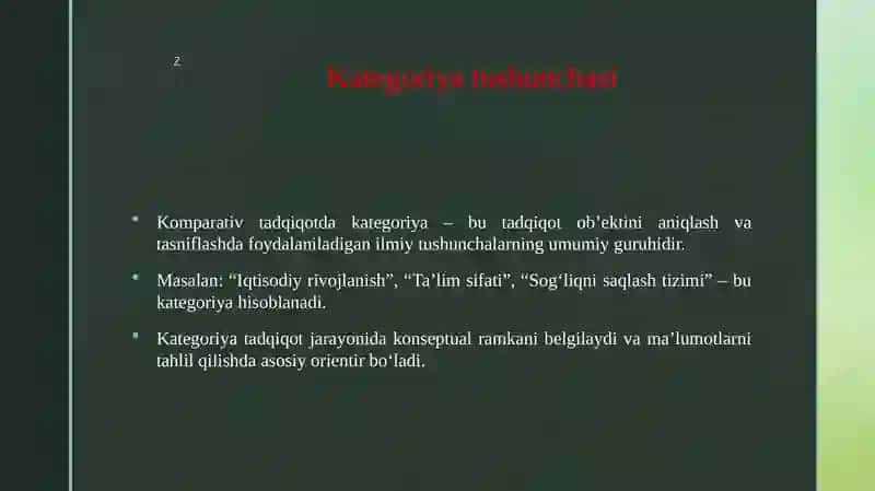 Komparativ tadqiqotda kategoriya indikator va tushunchalarni operatsionallashtirish 4