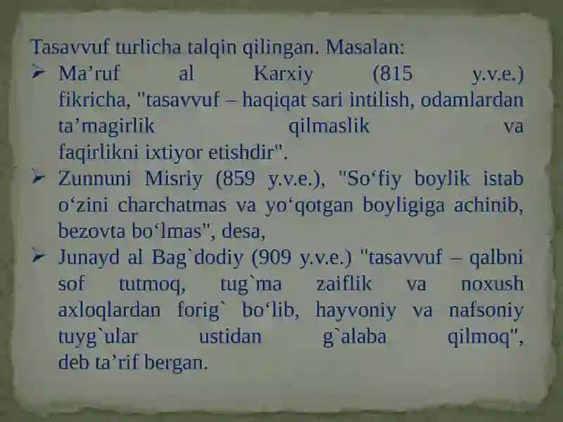 TASAVVUF TAʼLIMOTINING SHARQ MADANIYATIGA TA’SIRI. 4