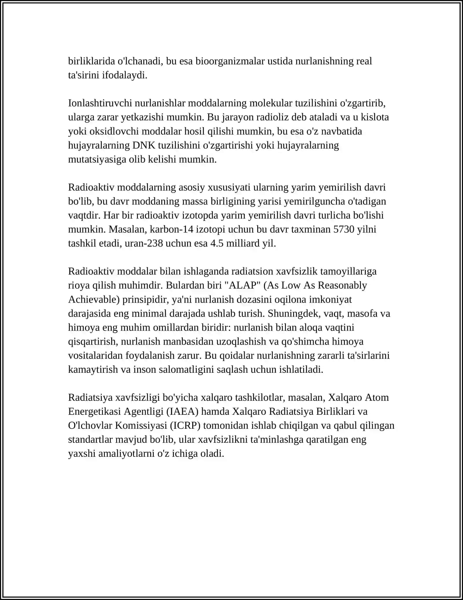 RADIOAKTIV MODDALAR BILAN ISHLAGANDA RADIATSION HAFSIZLIK ASOSLARI 4