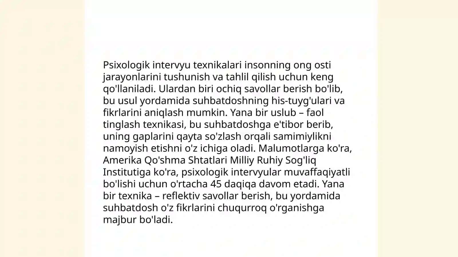 PSIXOLOGIYA TADQIQOT METODLARI: ANKETA, SUHBAT 4