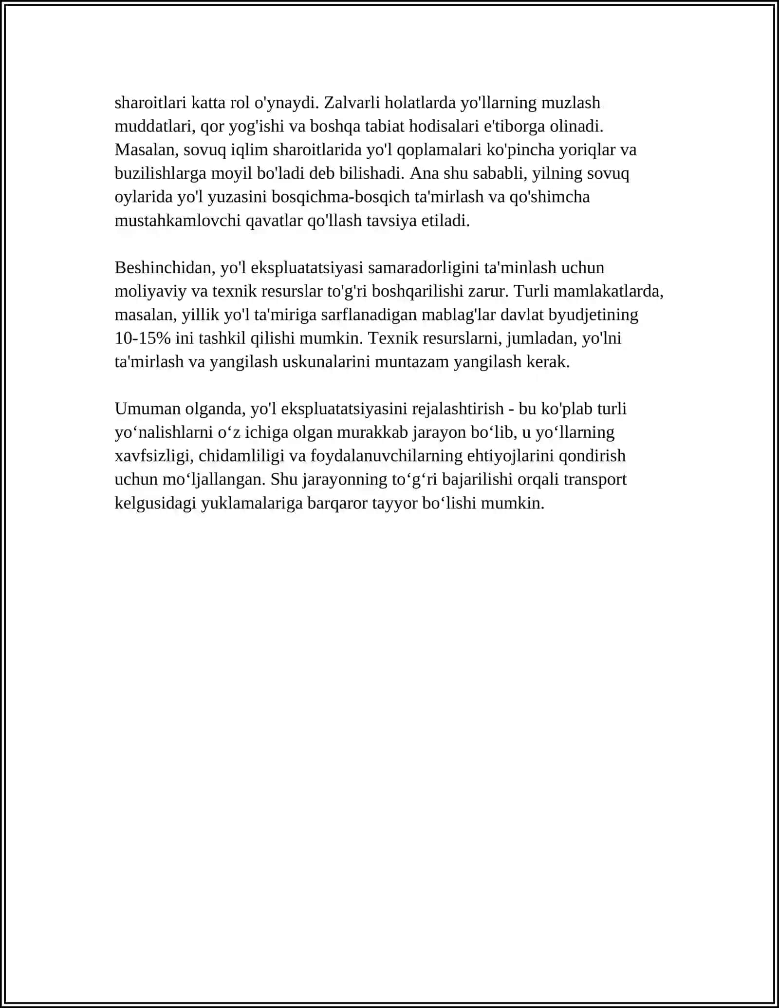 AVTOMOBIL YO’LLARINI EKSPLUATASIYA QILISHNI REJALASHTIRISH JARAYONLARI 4