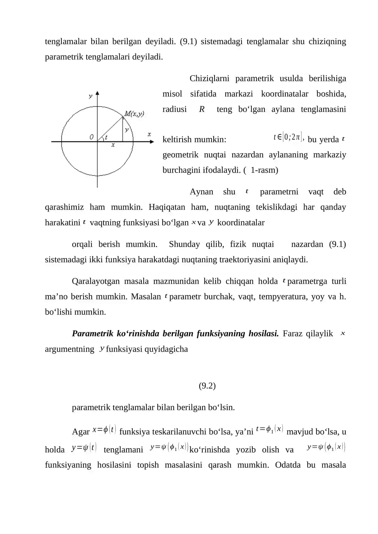 Funksiyaning parametrik va oshkormas ko’rinishda berilishi va uni differensiallash. 4