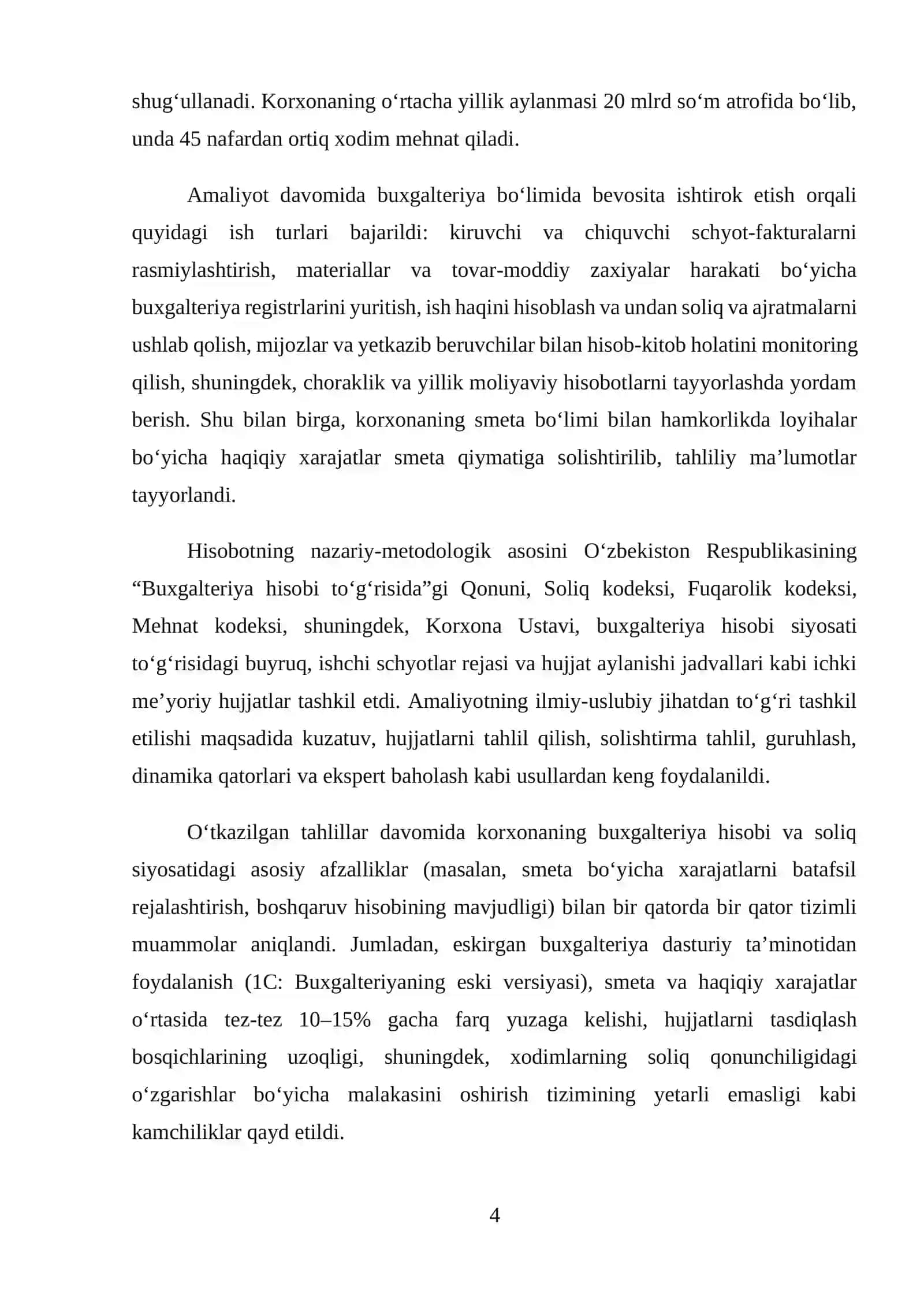 Qurilish va muhandislik sohasida faoliyat yurituvchi korxona MCHJ Amaliyot hisoboti. 4