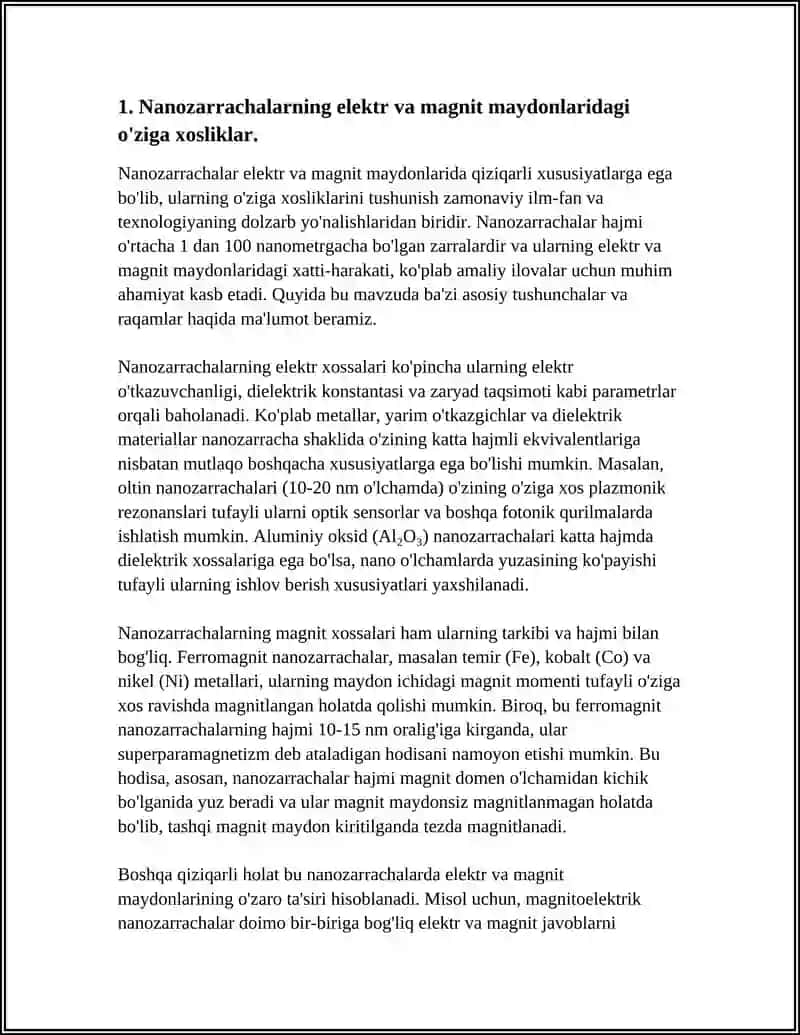 Nanozarrachalarning Elektr va Magnit Maydonlardagi Oʼzgachaliklar 4