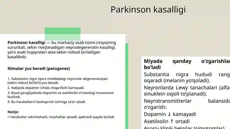 Parkinson kasalligini davolashda ishlatiladigan dori vositalari 4