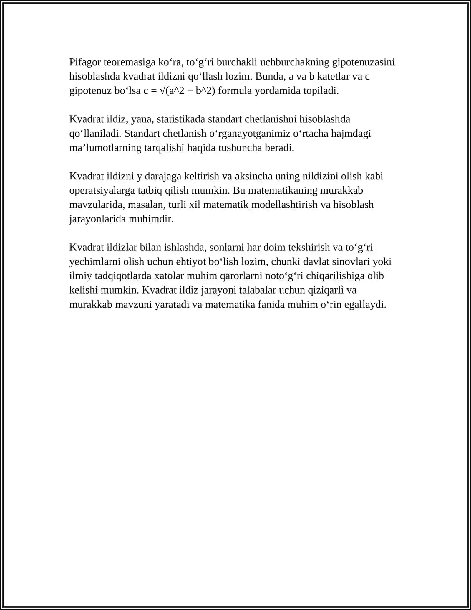 4. KVADRAT ILDIZLAR USULIGA DOIR MASALALAR YECHISH 4