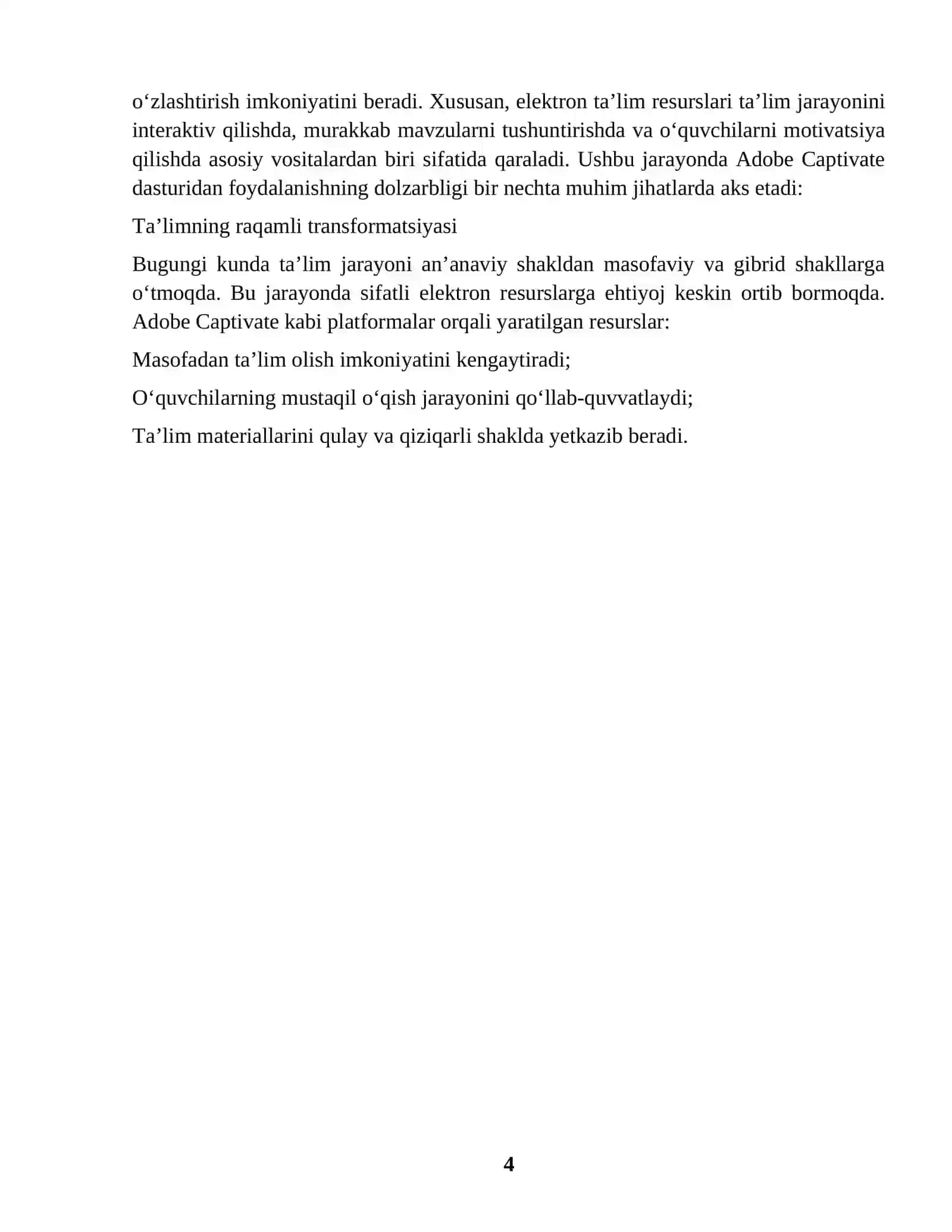 ELEKTRON TA'LIM RESURSLARINI YARATISH TEXNOLOGIYALARI 4