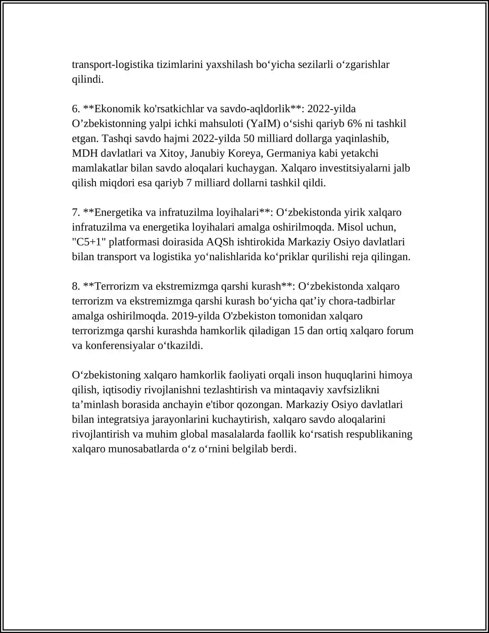 O‘zbekistonning Markaziy Osiyoda Tinchlik va Barqarorlikni Taminlashdagi O‘rni 4