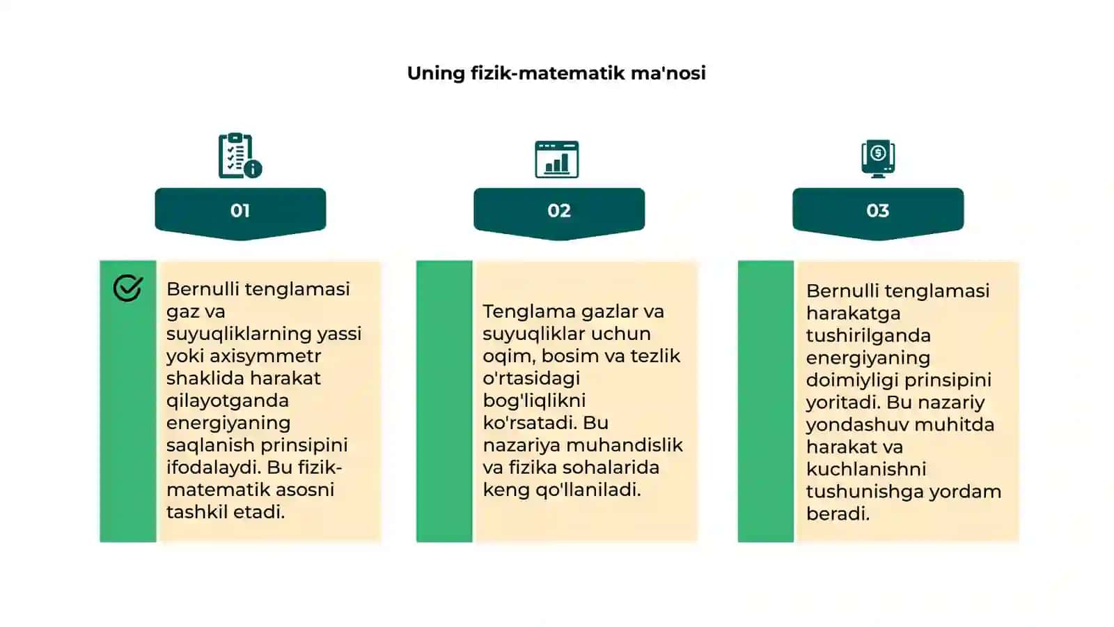 Bernullli tenglamasining mohiyati nimadan iborat 4
