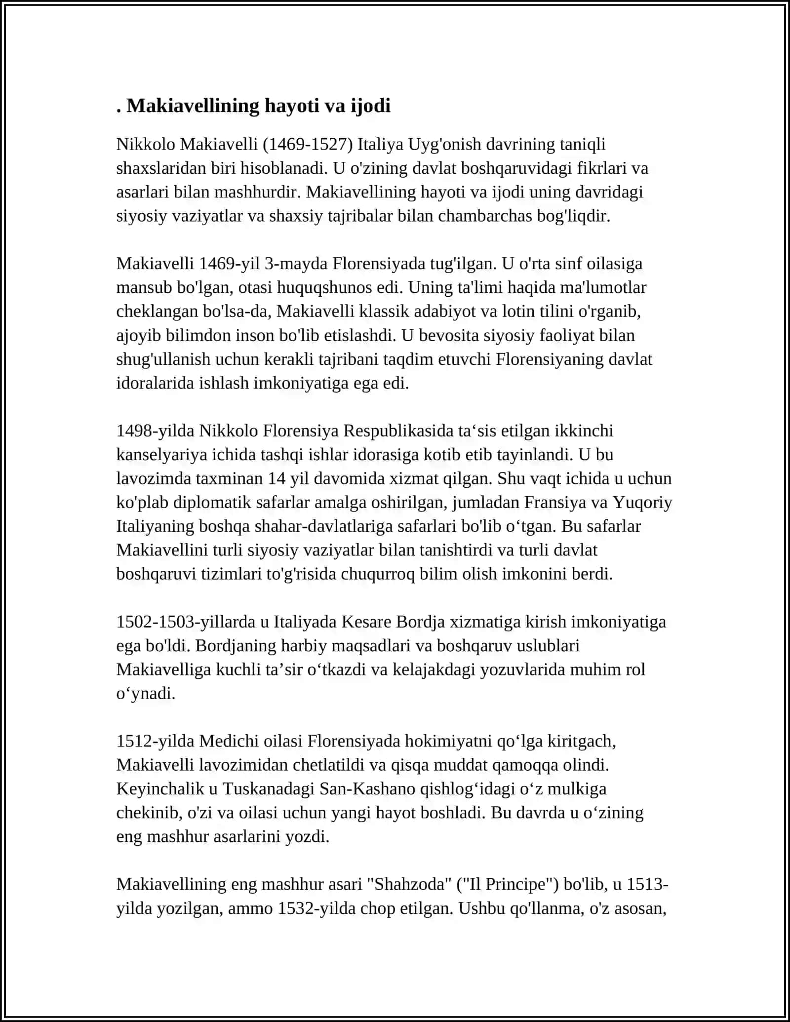 NIKKOLLO MAKIAVELLINING "HUKMDOR" ASARI HAQIDA 4