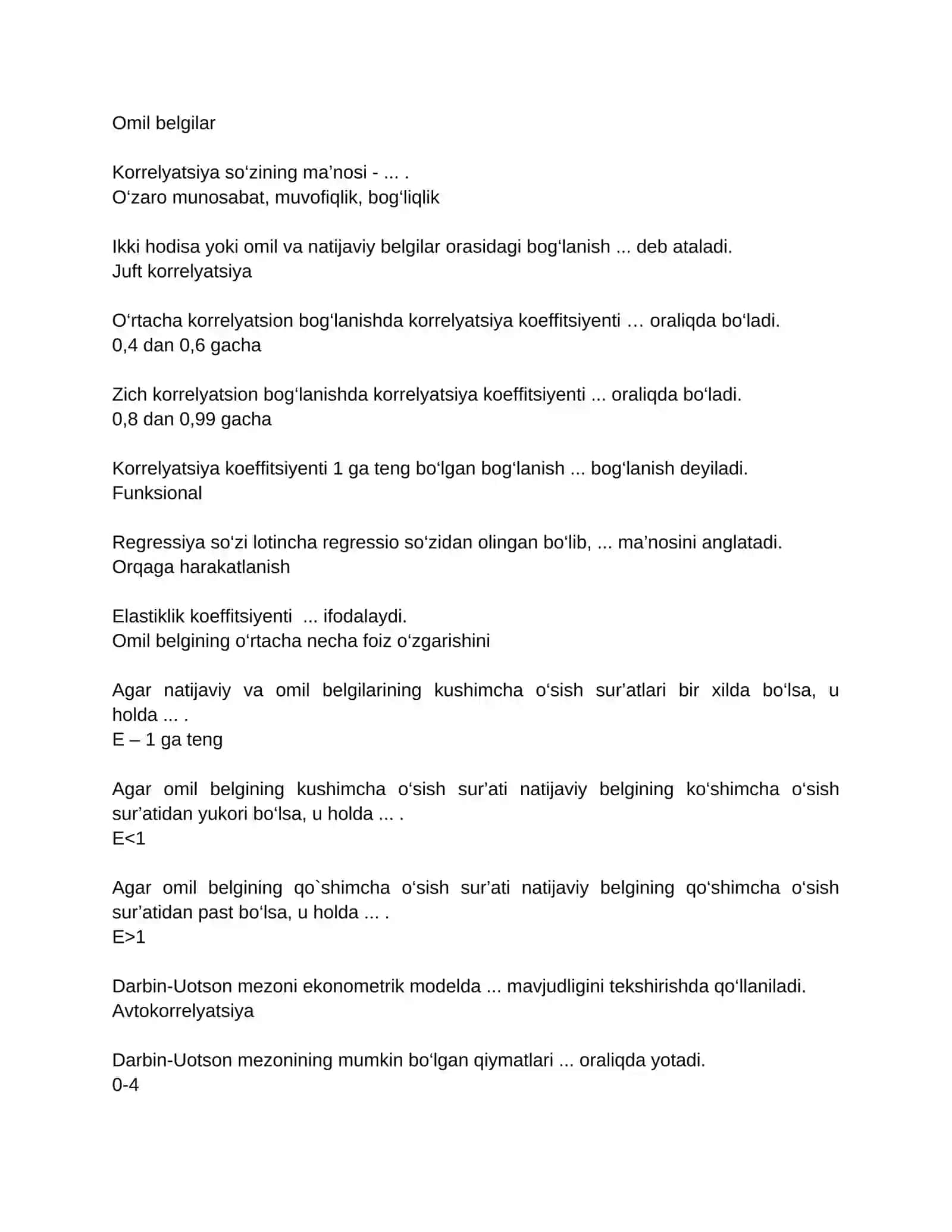 EKONOMETRIKA ASOSLARI fanidan test savollari (3-kurs, buxgalteriya hisobi va audit) 4
