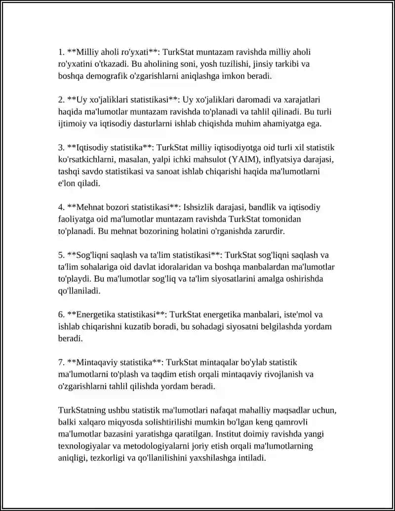 STATISTIKA FANIDAN TURKIYA STATISTIKASI HAQIDA MAʼLUMOT 15 BETLI 4