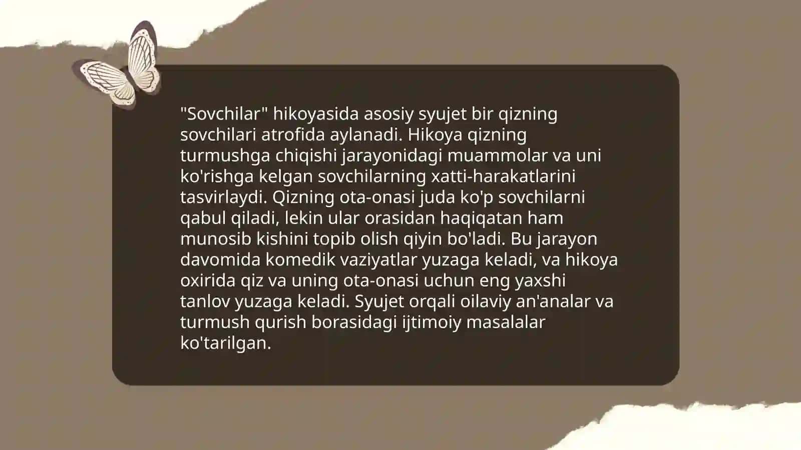 O'tkir Hoshimovning "Sovchilar" hikoyasi adabiy tahlili 4