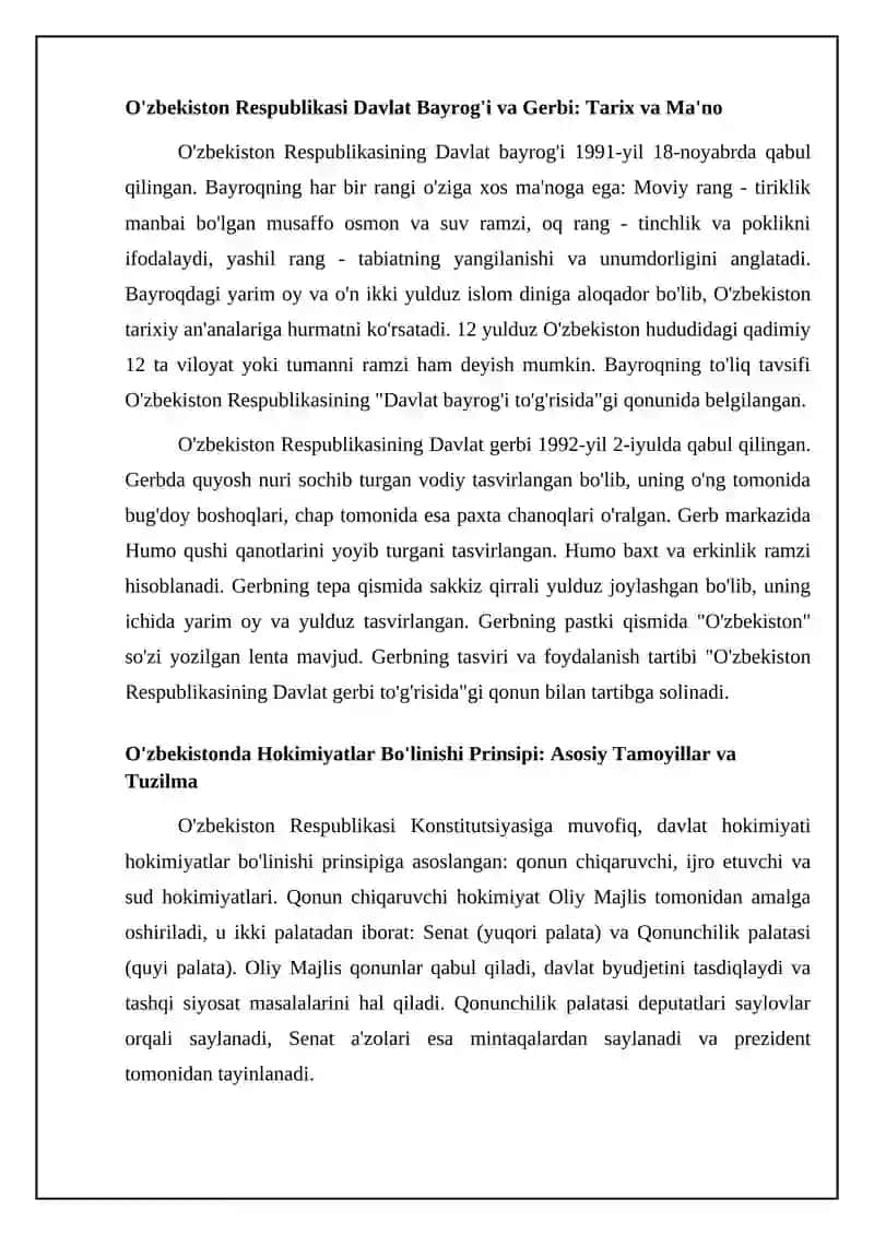 Davlat Ramzlari. Mustaqil O'zbekistonda hokimiyatlar bo'linishi prinsipi 4