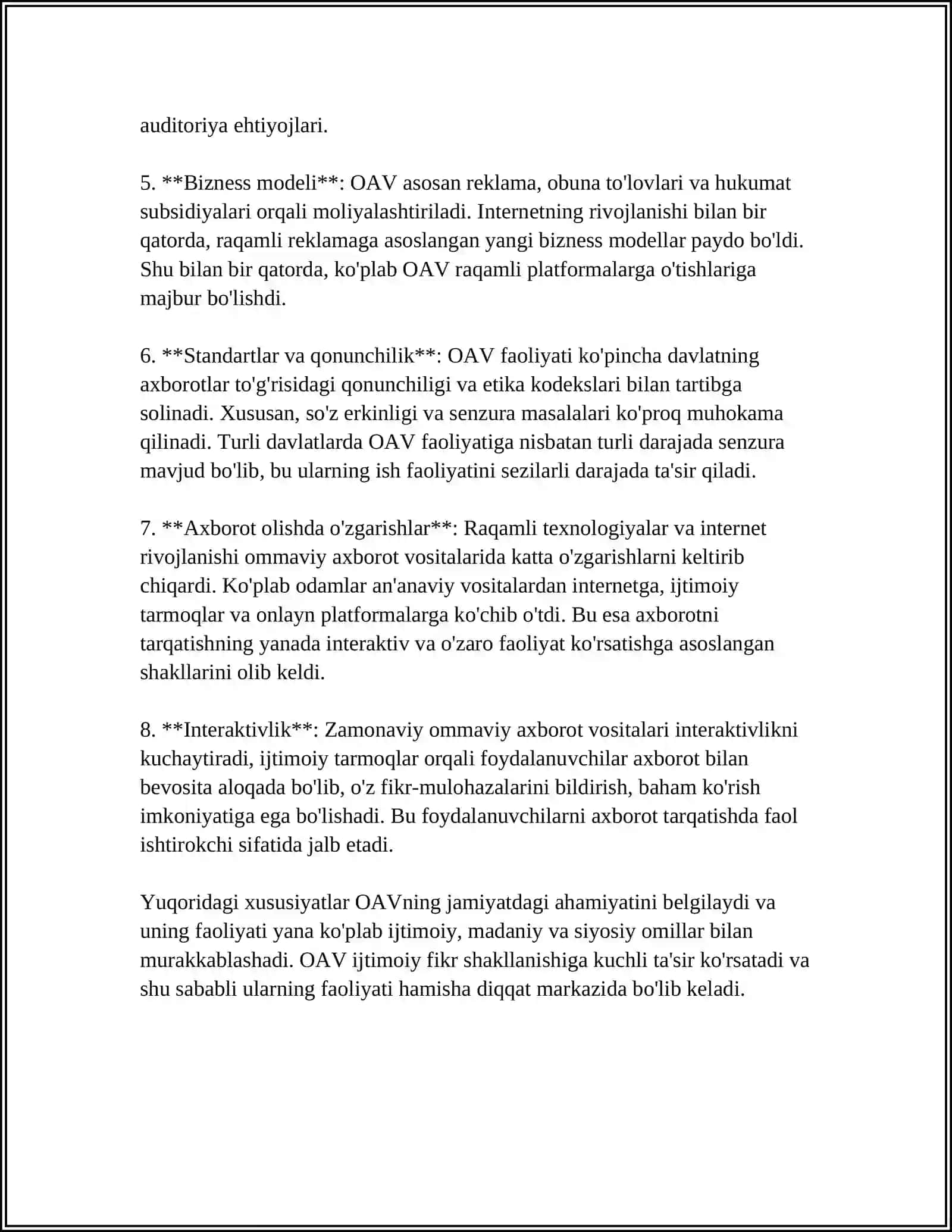 OMMAVIY AXBOROTNING TABIATI, MOHIYATI VA VAZIFALARI 4