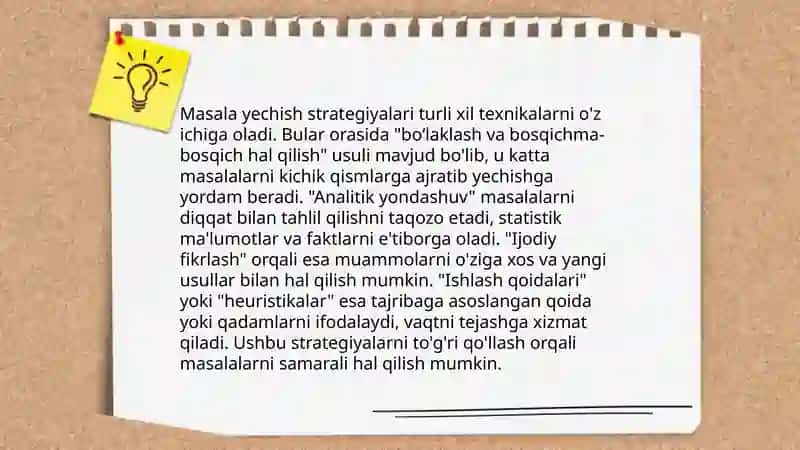 Masala yechishga oʻrgatishning umumiy usullari ustida ishlash 4