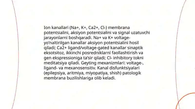 Membranalar tuzilishi va signallarni oʻtkazish 4