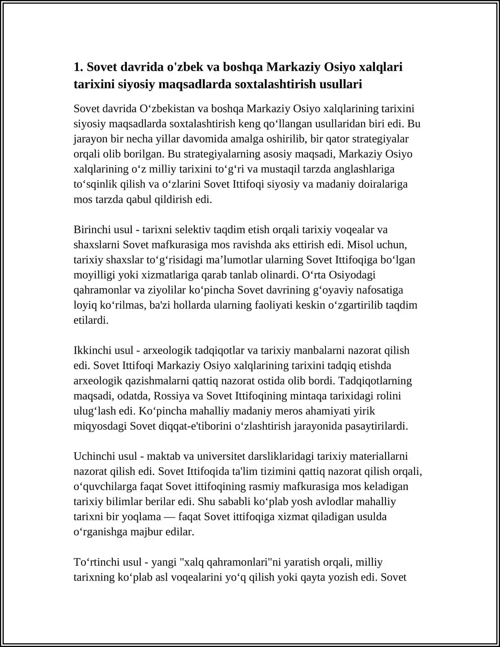 SOBIQ ITTIFOQ DAVRIDA MAMLAKATIMIZ TARIXINI SOXTALASHTIRISH 4